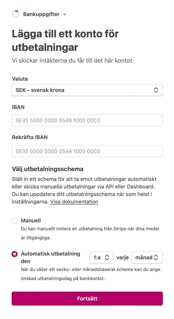 Lägg till ett konto för utbetalningar
