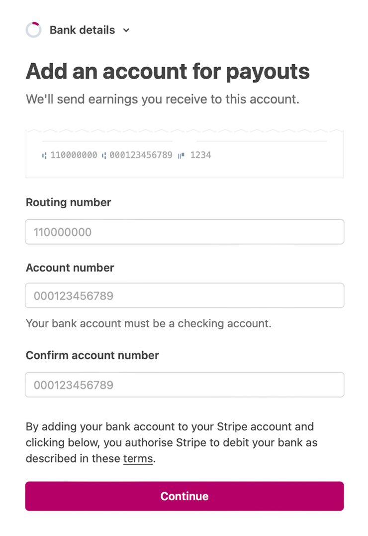 Add a bank account for payouts